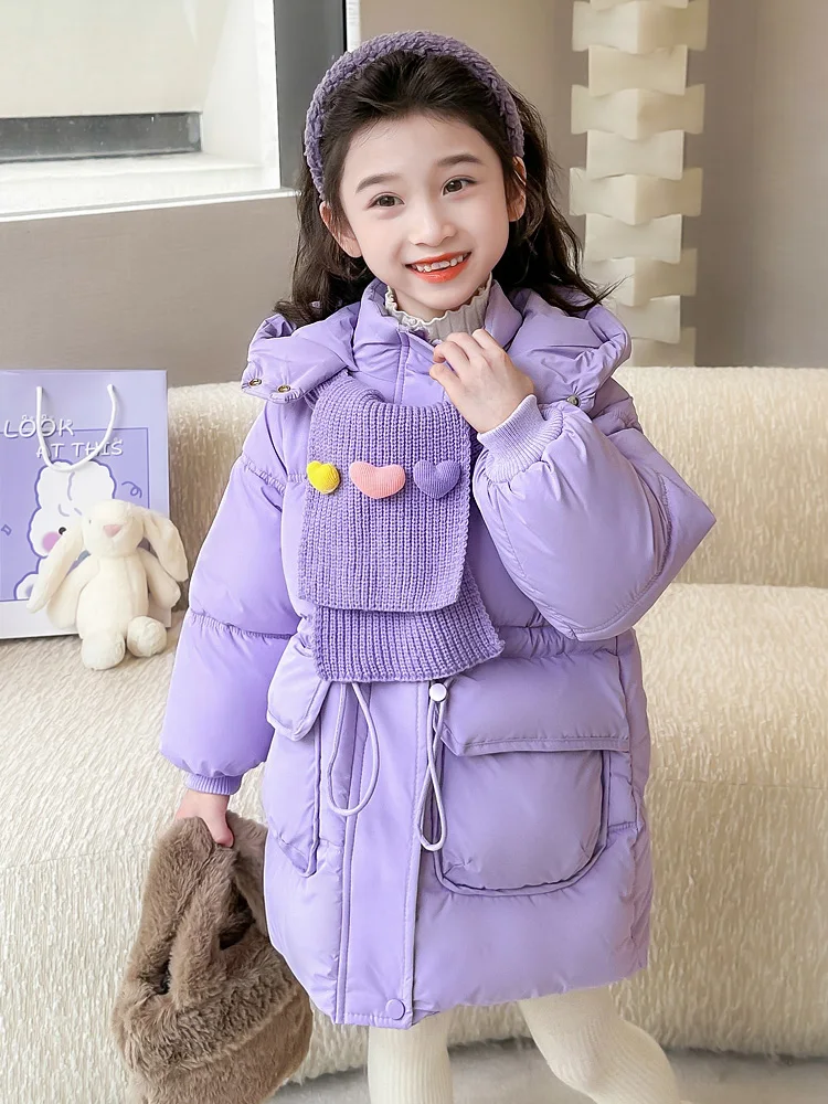 

Детская зимняя одежда: модное хлопковое пальто средней длины с капюшоном для девочек, теплая верхняя одежда на флисовой подкладке