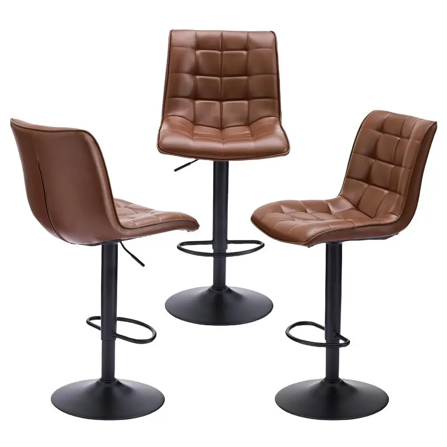 

Барные стулья с регулируемой высотой, вращающиеся барные стулья с спинками, набор из 3 штук, современные коричневые барные стулья для кухонного острова, регулируемая высота 2433, Fau