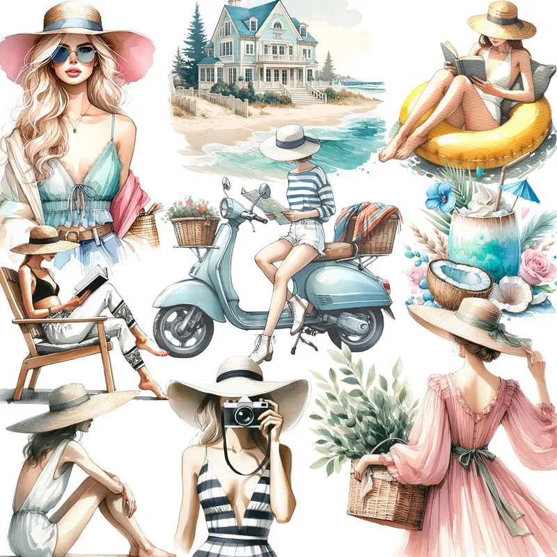 20Pcs/Pack Seaside Girl Sticker DIY Craft Scrapbooking Album Junk Journal Decorative Stickers