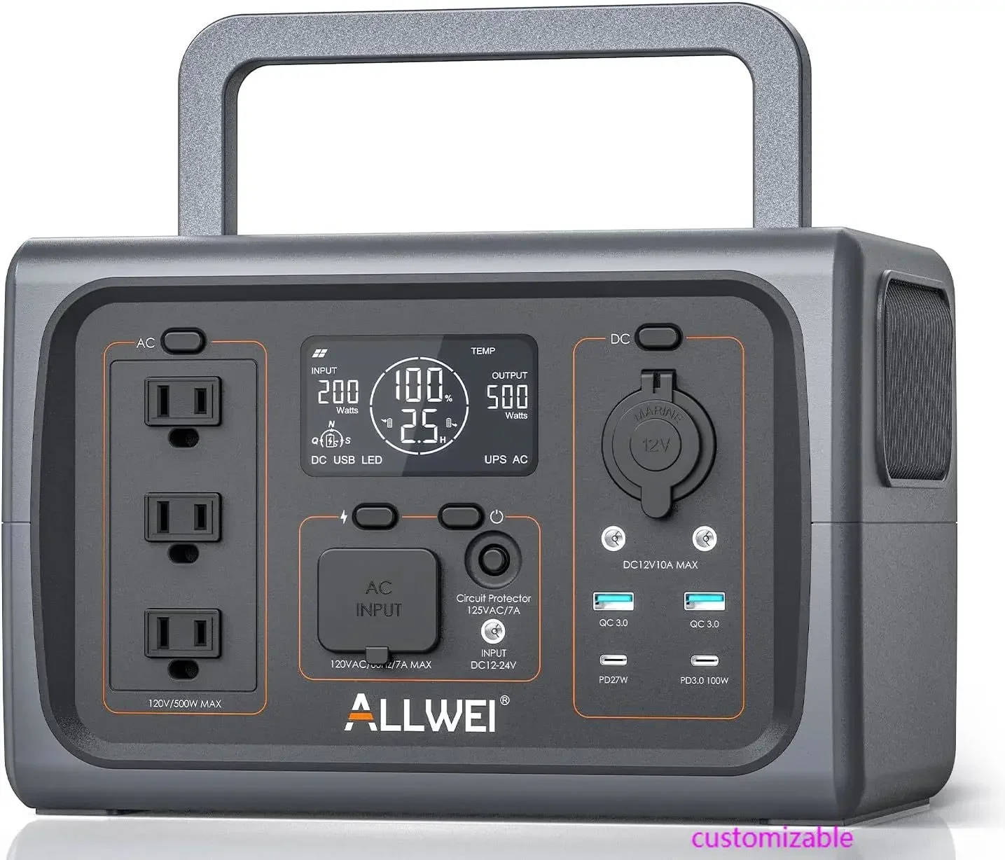 

Portable Power Station 500W(Surge 1000W), 512Wh LiFePO4 Battery, Solar Generator Fast Charge, UPS Mode, 3 110V AC Outlets