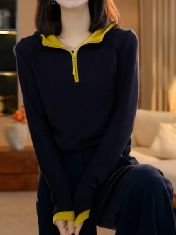 

Корейская толстовка с капюшоном и цветными вставками, женская, больших размеров, осенне-зимняя, стройнящая, модная, длинная кофта