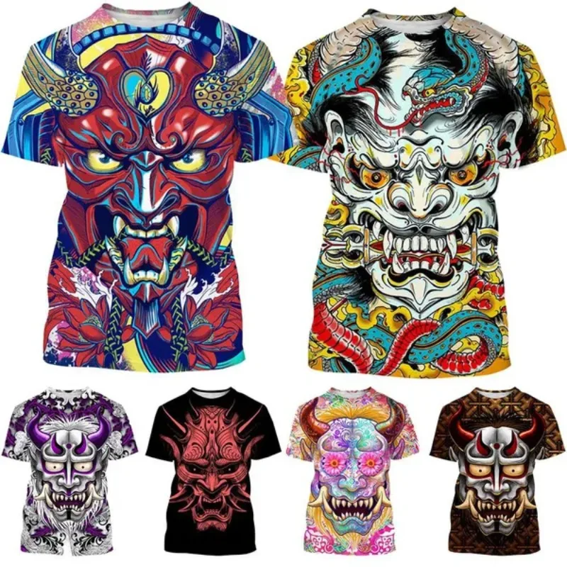 New Art Japanese Ghost Prajna 3D Printing Summer Men's Round Neck T-Shirt Short Sleeve Tops Cosplay Men's Clothing