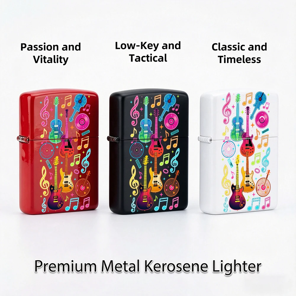 Flip Top Lighter Colorful Guitar Music Note Retro Art Pattern lighters vintage lighters for smokers Collectible Hobby Gift