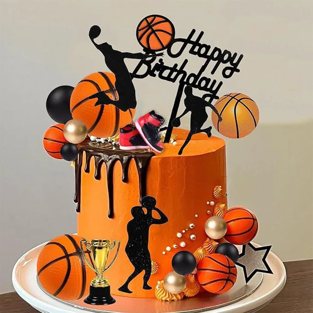 25 uds decoración de pastel con tema de baloncesto decoración de pastel para niños Cupcake Top decoración de feliz cumpleaños artículos deportivos para fiestas infantiles