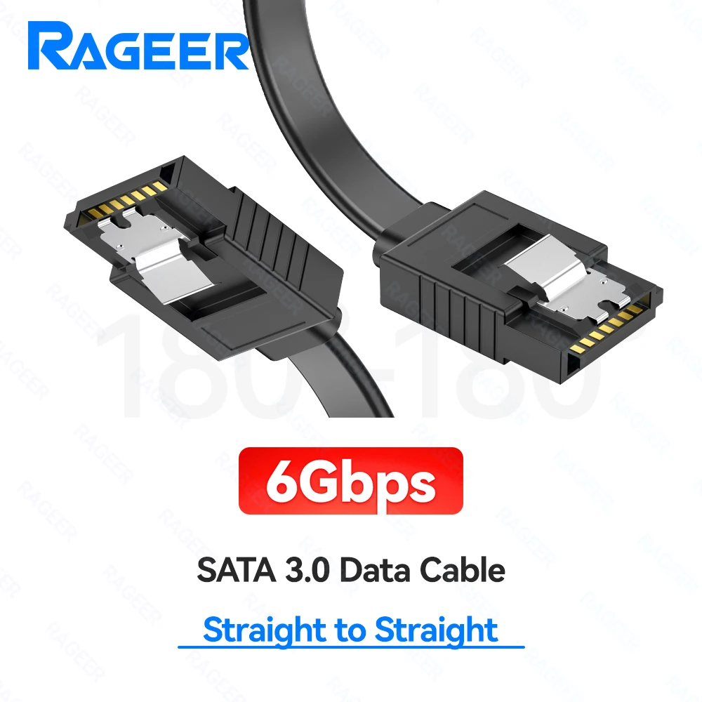 RAGEER SATA III 6Gbps Rechte en Gebogen Datakabel 39 cm Zwart met Dubbele Gespsluiting voor SATA HDD SSD CD Drive Writer Desktop PC