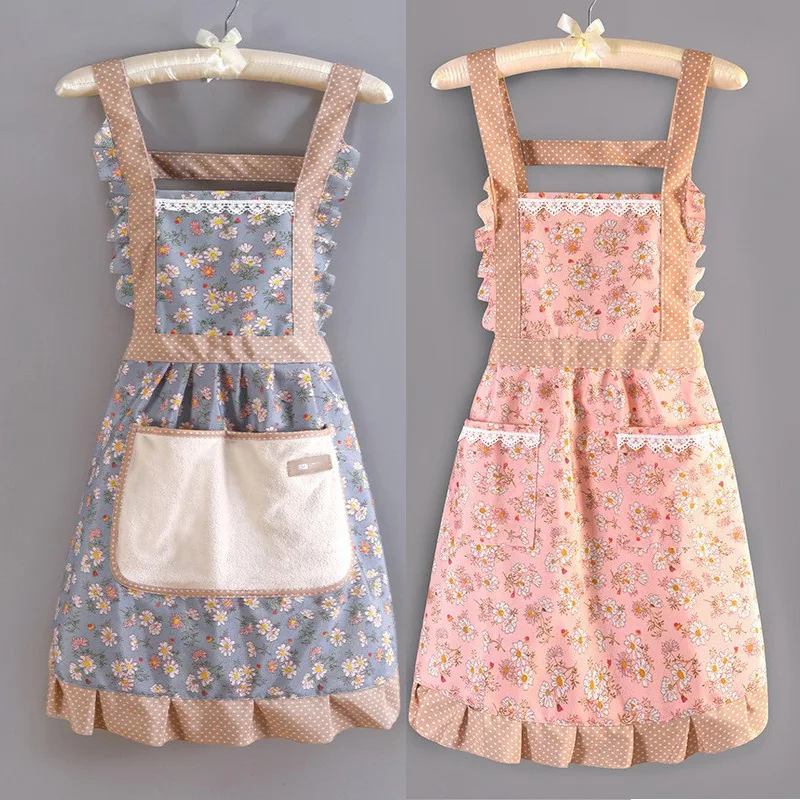 New Fashion Women Floral Apron Cooking Female Adult Waist Thin Breathable Male Work Cotton Canvas Floral Style Home Kitchen