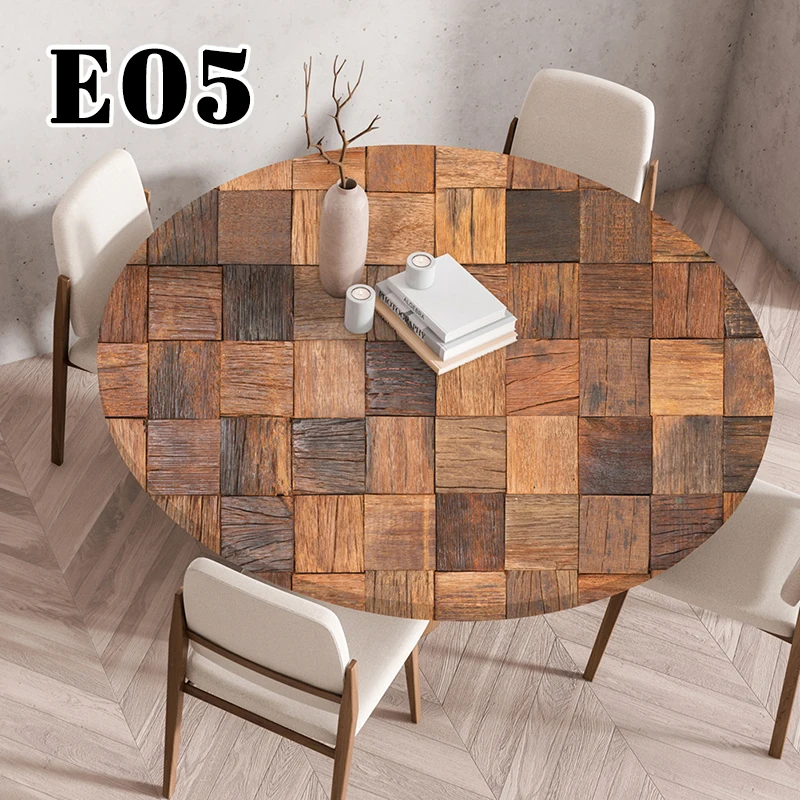 

Waterproof Wooden Textured Table Cover Round Elastic Fitted Edge Dining Tablecloth Outdoor Picnic Coffee Tea Table Cloth