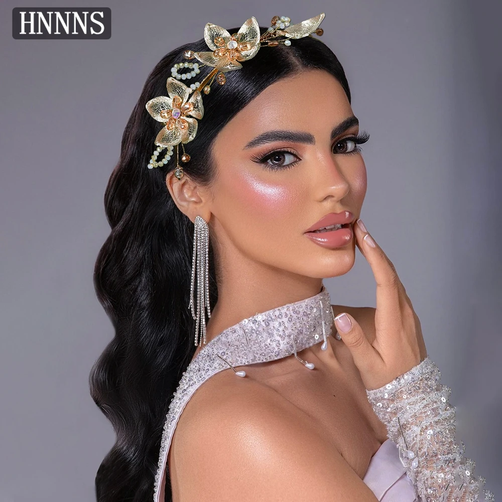 

HNNNS Fashion Crystal Headband Handmade Flower Braided Headpiece Princess Style Headdress Wedding Prom Hair Accessories A322