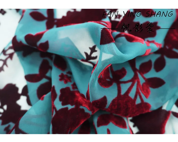 Grüner, weinroter, gebrannter Samtstoff für Kleider, Stoffe zum Nähen, Tissus Couture, Stoffmaterial zum Nähen – Detail 3
