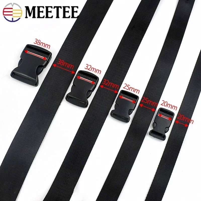 2/5Sets Ribbon Strap Fastener Buckle 20-50mm Release Plastic Buckle+Black Nylon Webbing Backpack Tape Adjust Clip Closure Clasp