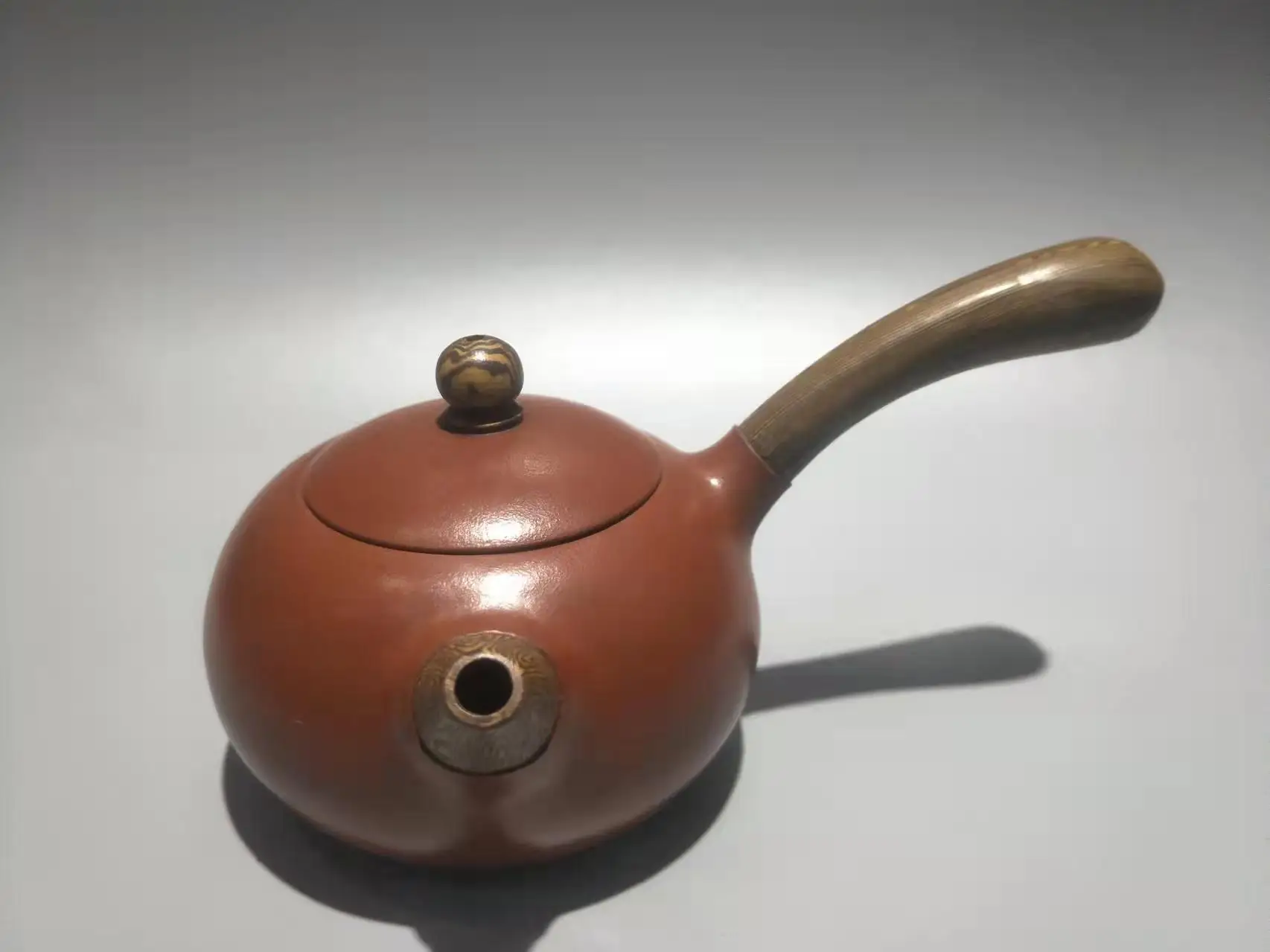 

Old Chinese Handicraft Enameled YiXing Zisha (red stoneware) Teapot,With handles, with mark, Free shipping