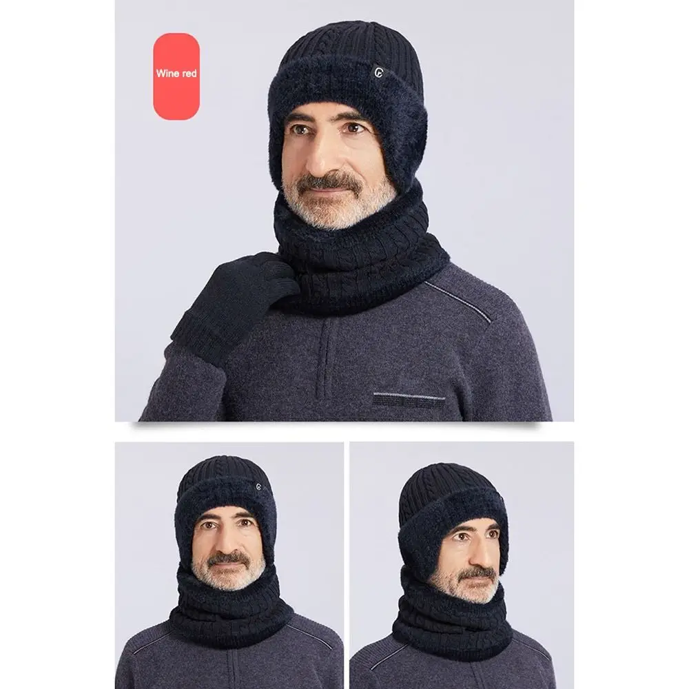 Conjunto de chapéu e cachecol de malha de pelúcia, proteção fria, quente, mais velo, skullies, inverno