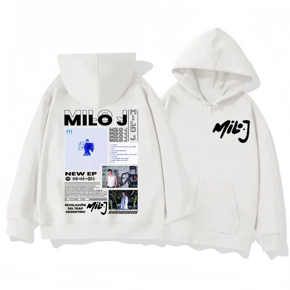 مغني الراب ميلو J 111 ألبوم الجرافيك قلنسوة بسحاب Harajuku الهيب هوب زمم بلوزات الرجال المرأة موضة عادية فضفاض البلوفرات #2