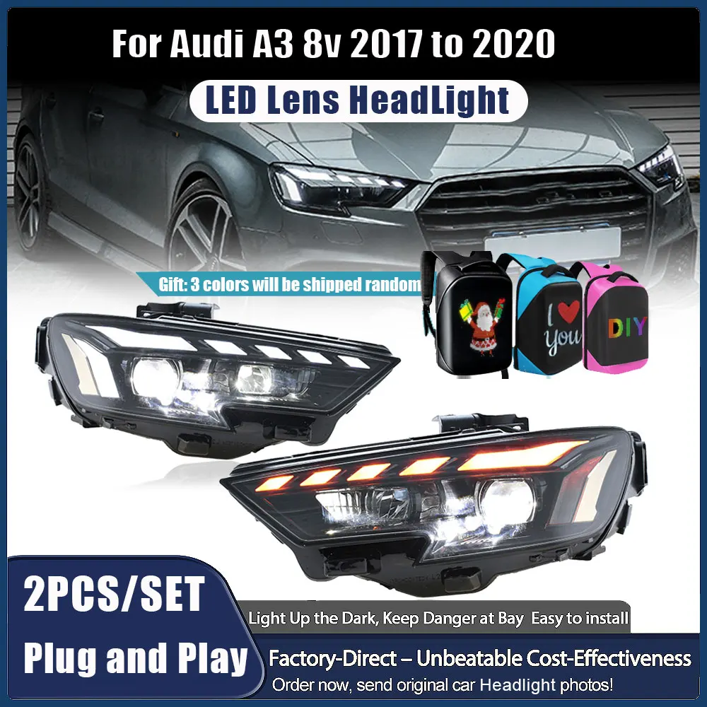 

Фары в сборе для Audi A3 8v Sportback Limousine 2017 2018 2019 2020 Автомобильные аксессуары Светодиодные фары Модернизированные фары DRL