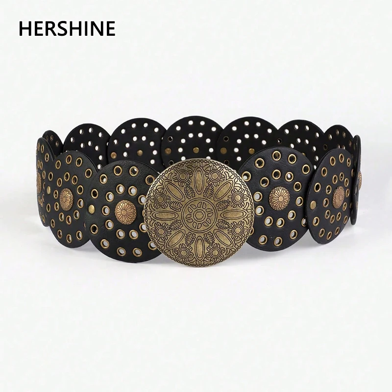 حزام HERSHINE النسائي الكلاسيكي المرصع بإبزيم دائري على شكل زهرة، طراز بوهيمي للجنسين، إكسسوار عصري، عيد الميلاد