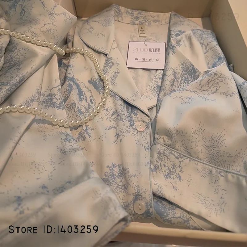 

New Women Pijamas Silky Satin 2PCS Pajamas Set Sleepwear Spring Autumn Trouser Lounge Wear Loose Casual Female Homewear Lingerie