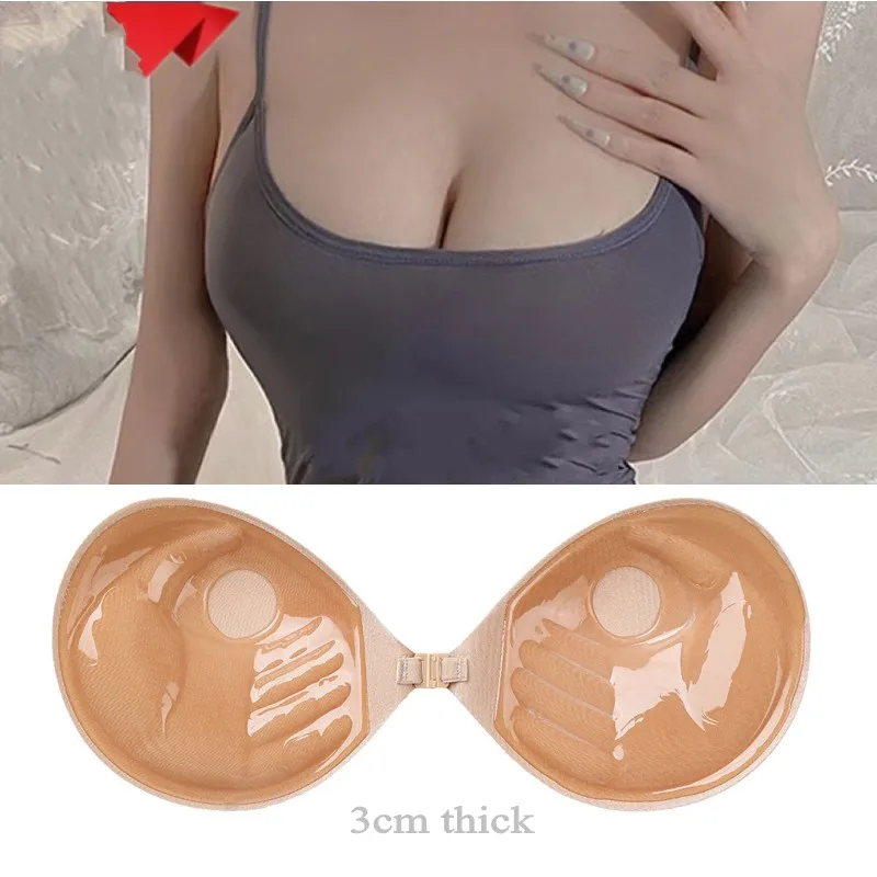 

New Summer Strapless Invisible Silicone Bra Thickened 3cm Cup Front Closure Adhesive Stick Bra For Women Detachable Bralette