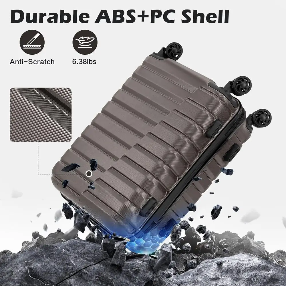 20-inch Gray Hard Shell Spinner Suitcase with TSA Lock and Wheels