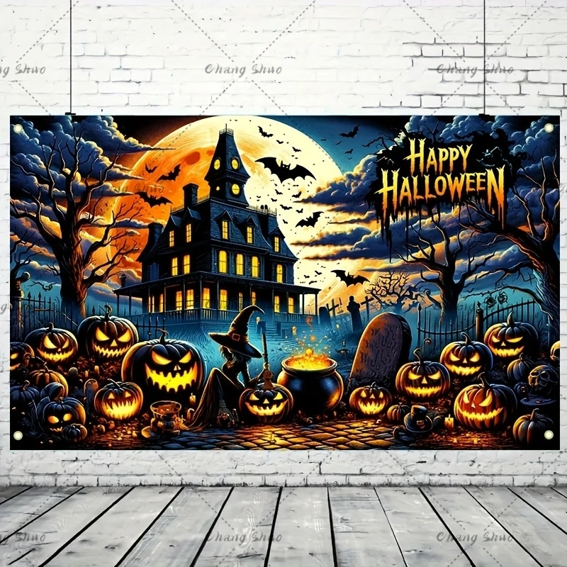 Halloween Photography Backdrop Custom Horror Castle Forest Pumpkin Lantern Family Party Photo Background Banner Decoration Prop