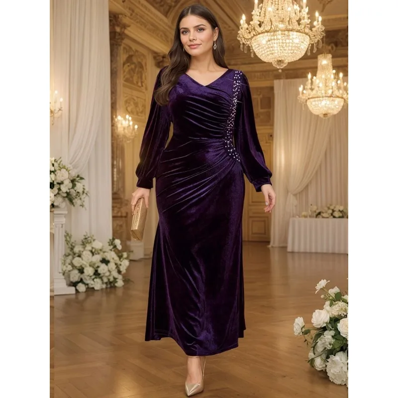 Plus Size Clothes Dresses Women Robes Velvet Long Sleeve Street Style Casual 3XL 4XL Big Size Long Maxi Dress Oversized