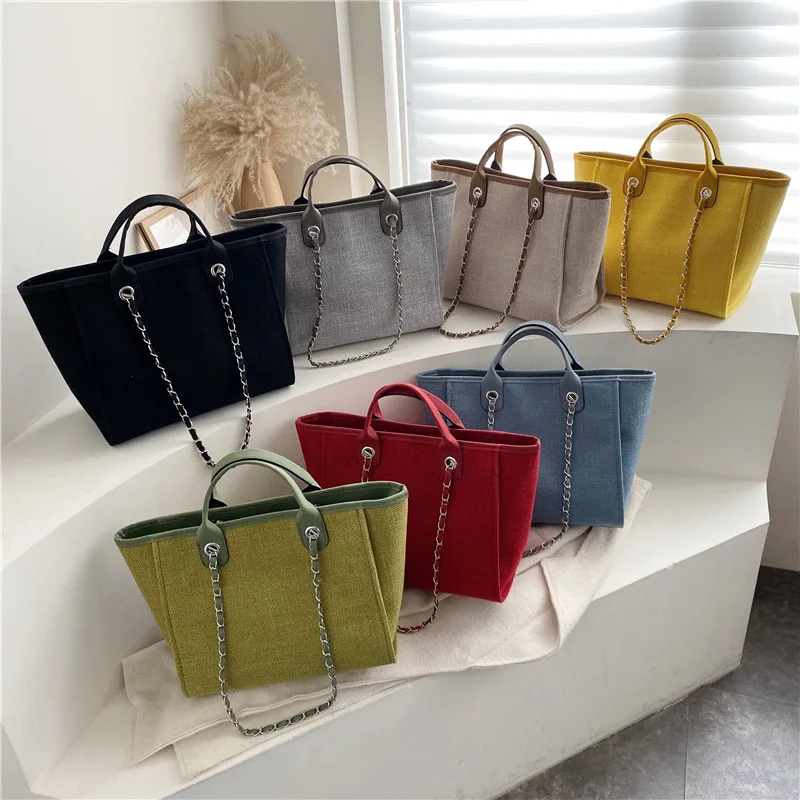 Women Casual Totes Bags Large Capacity Crossbody Canvas Bag Solid Color Travel Handbags Handheld Bucket Totes Big Shoulder Bag