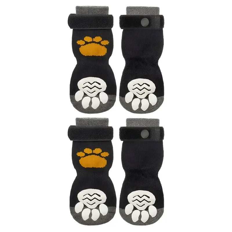 4pcs  Anti-Slip Dog Socks Adjustable Pet Non-Slip Paw Protection with Paw Pattern for Puppy Dog Indoor  Control Wear on Floor