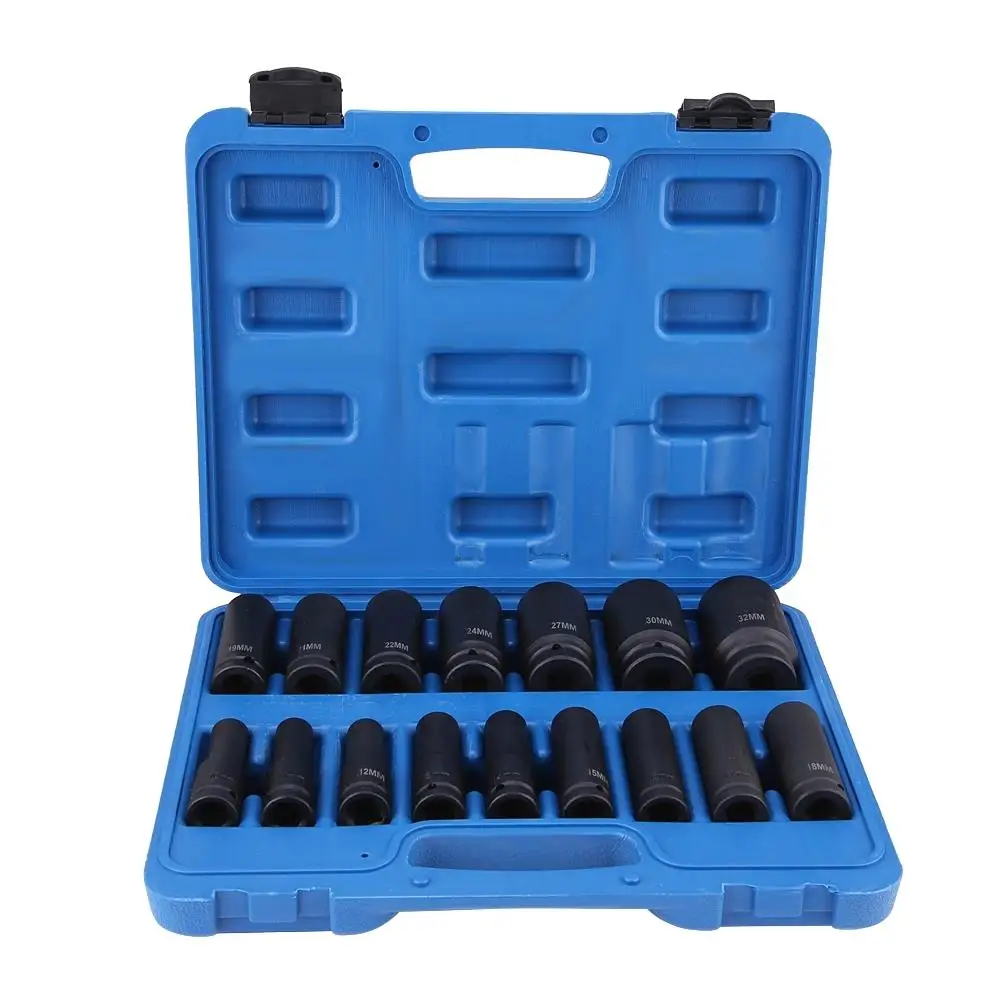 

16Pcs 1/2 Inch Drive Hex Bit Socket Set Repair Tool Kit 10MM to 32MM Metric Sockets for Automotive Maintenance