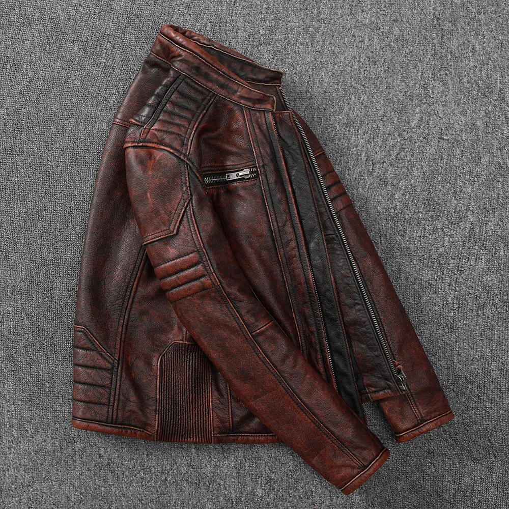 Vintage Moto Vestes Hommes Veste En Cuir 100% group Cuir De Vache Manteau Mâle Biker Vêtements Automne Taille Asiatique S-4XL M696