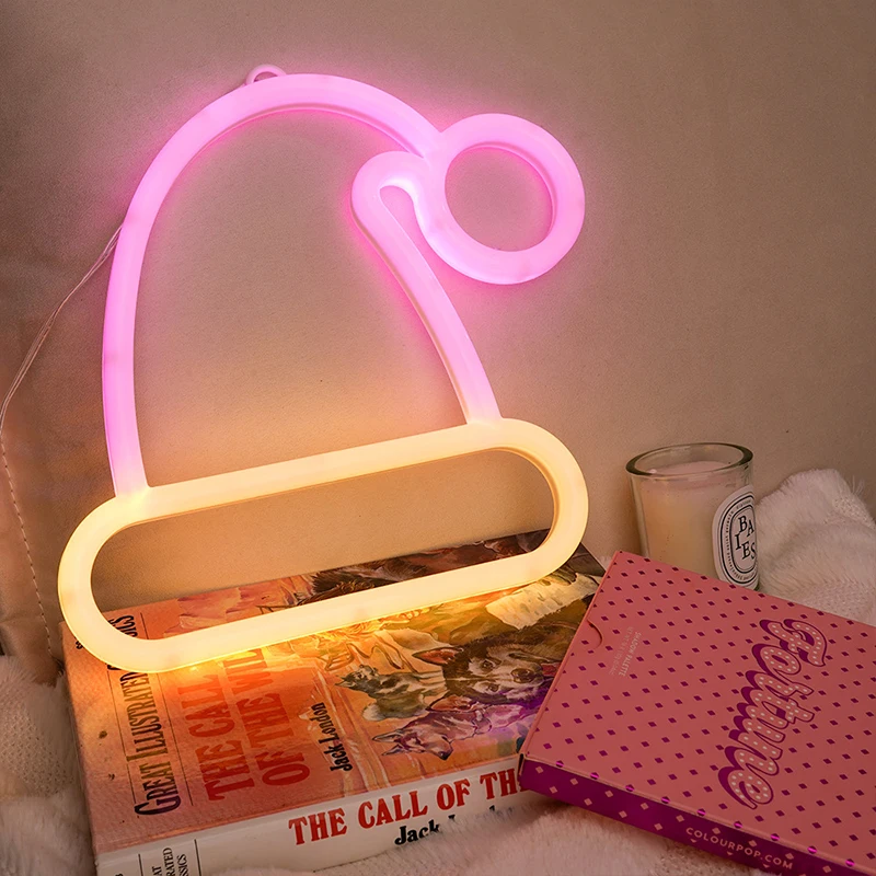 Neon Sign Lights, Cap Shaped LED Lamp Art Decoration, Accessories for Home Bedroom Party Supplies, Cute Christmas Birthday Gift