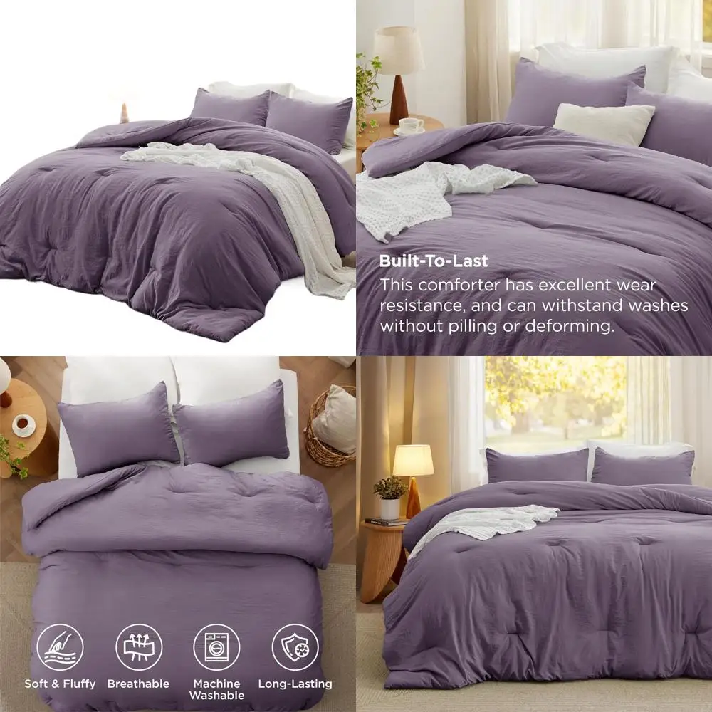 

All-Season Grayish Purple 3-Piece Comforter Set with Lightweight Down Alternative and Pillowcases