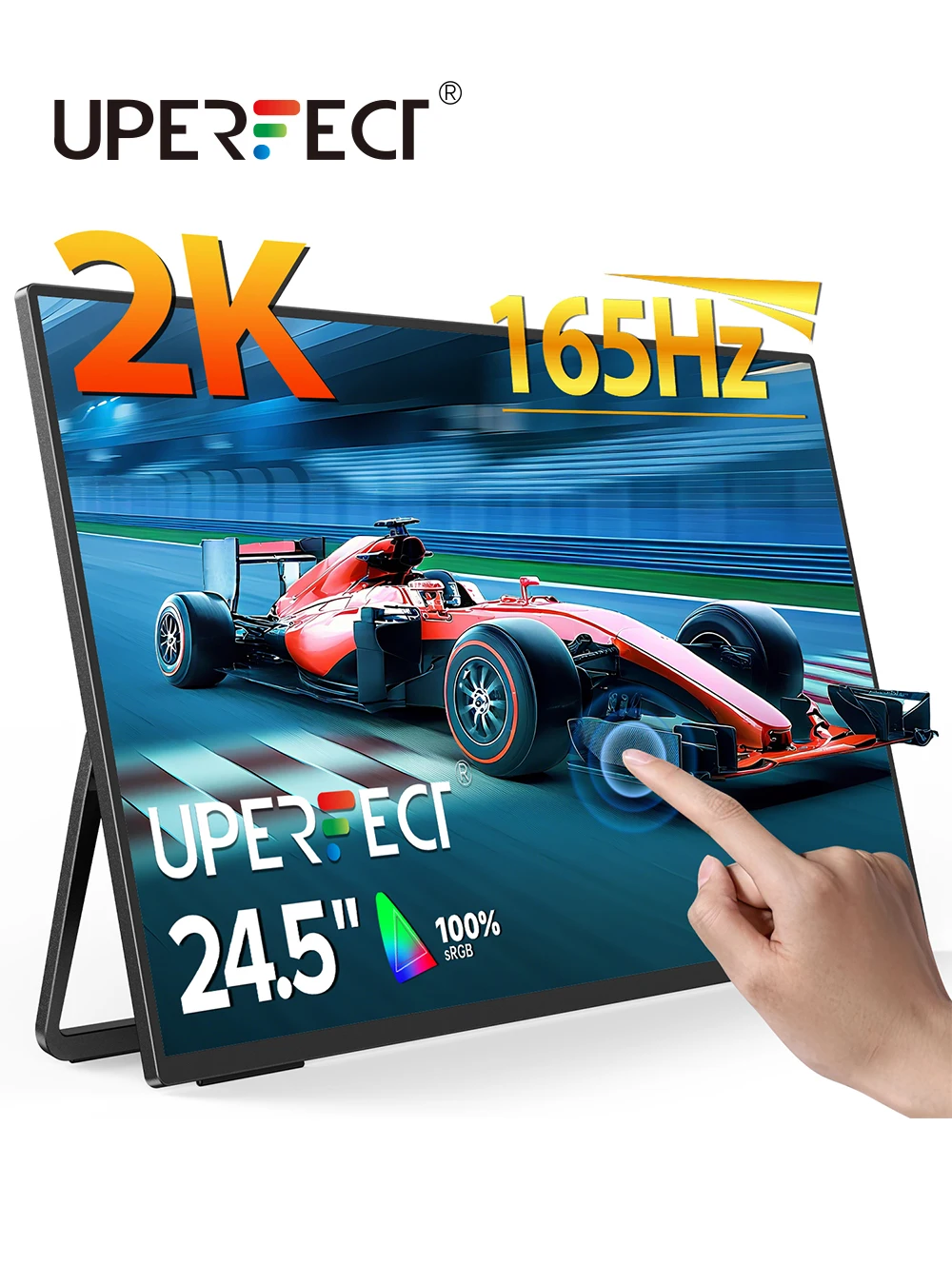UPERFECT 24.5" 2K Touchscreen Portable Monitor 165Hz Gaming Display FreeSync HDR IPS Screen Built-in 180 Adjustable Stand/VESA