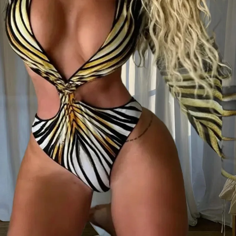 2025 جديد للنساء ملابس السباحة ارتداءها مثير موضة طباعة لباس سباحة ثوب السباحة بحر كم طويل قطعة واحدة ملابس السباحة