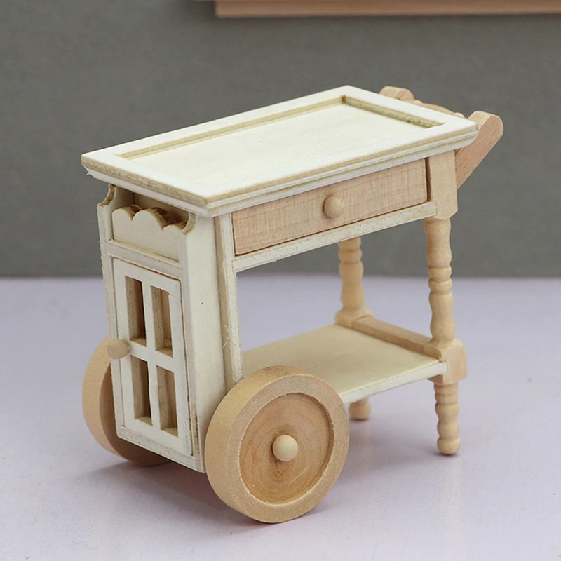 1:12 Dollhouse Miniature Restaurant Kitchen Furniture Accessories Trolley Dining Cart For Doll House Decor Toys Gifts