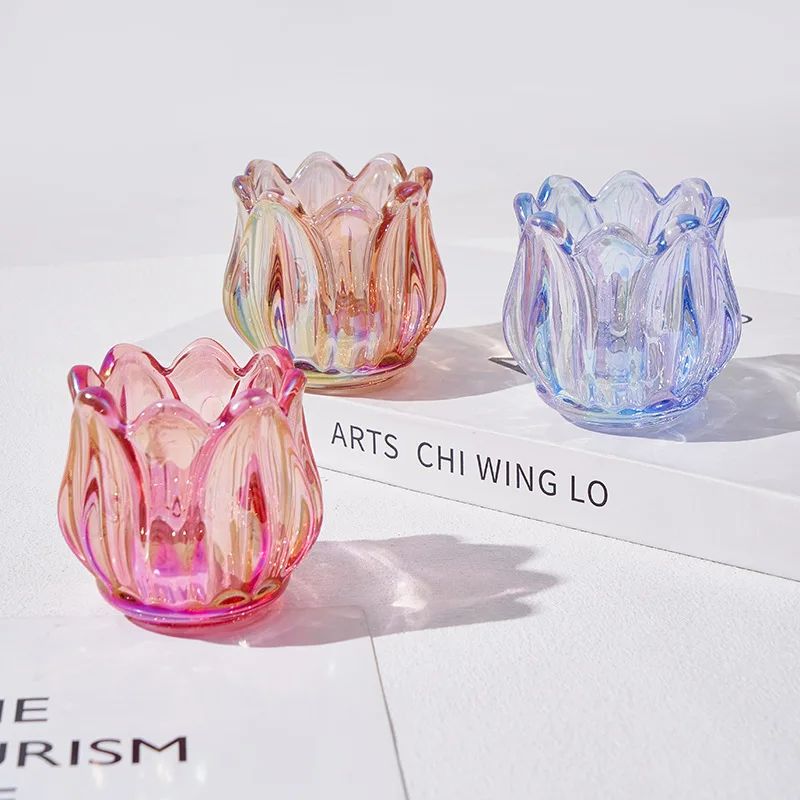 

YFY creative tulip flower glass candle holder glass aromatherapy wax holder special-shaped petal candle cup