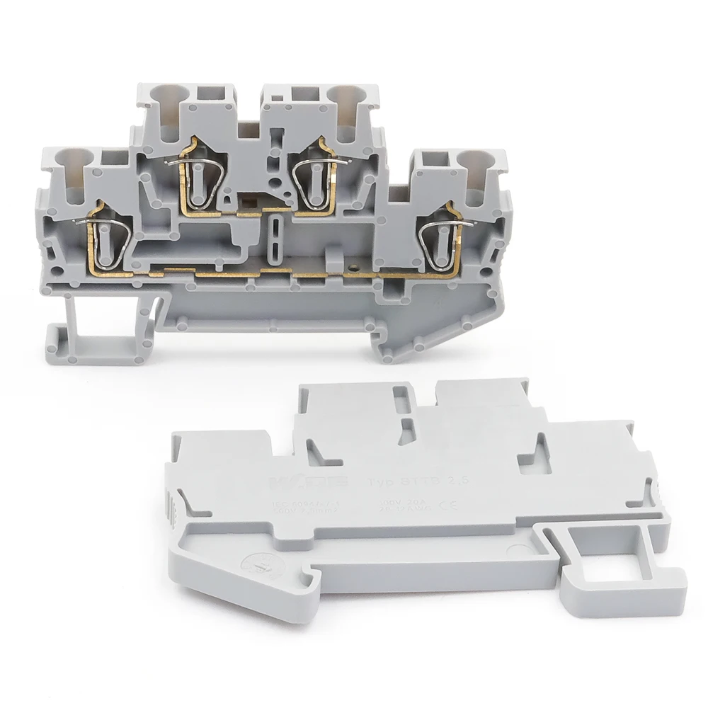 STTB 2.5 DIN كتلة طرفية للسكك الحديدية 50 قطعة، طبقة مزدوجة 2.5 مم 2 مشبك زنبركي موصلات كهربائية مدمجة للصناعة