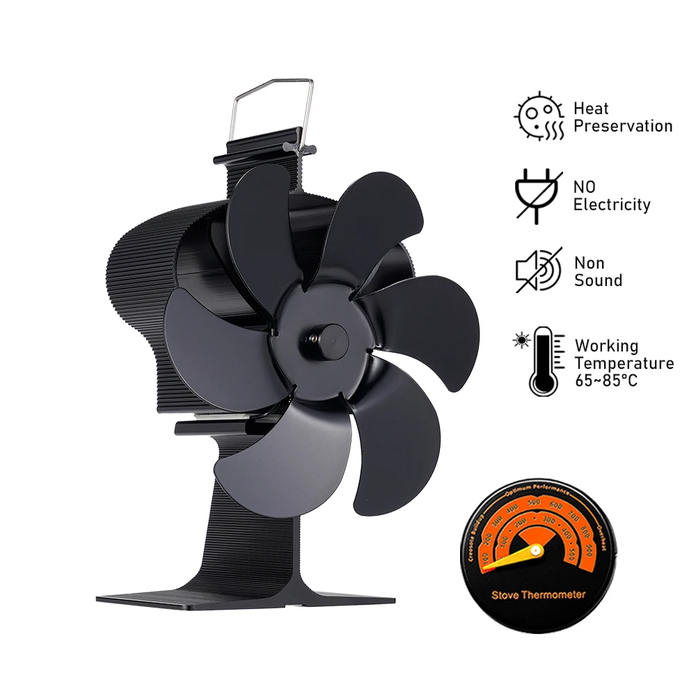 

Вентилятор для камина 6 лезвий, деревянная горелка без аккумулятора или электрического эко-вентилятора, тихая, эффективное распределение тепла
