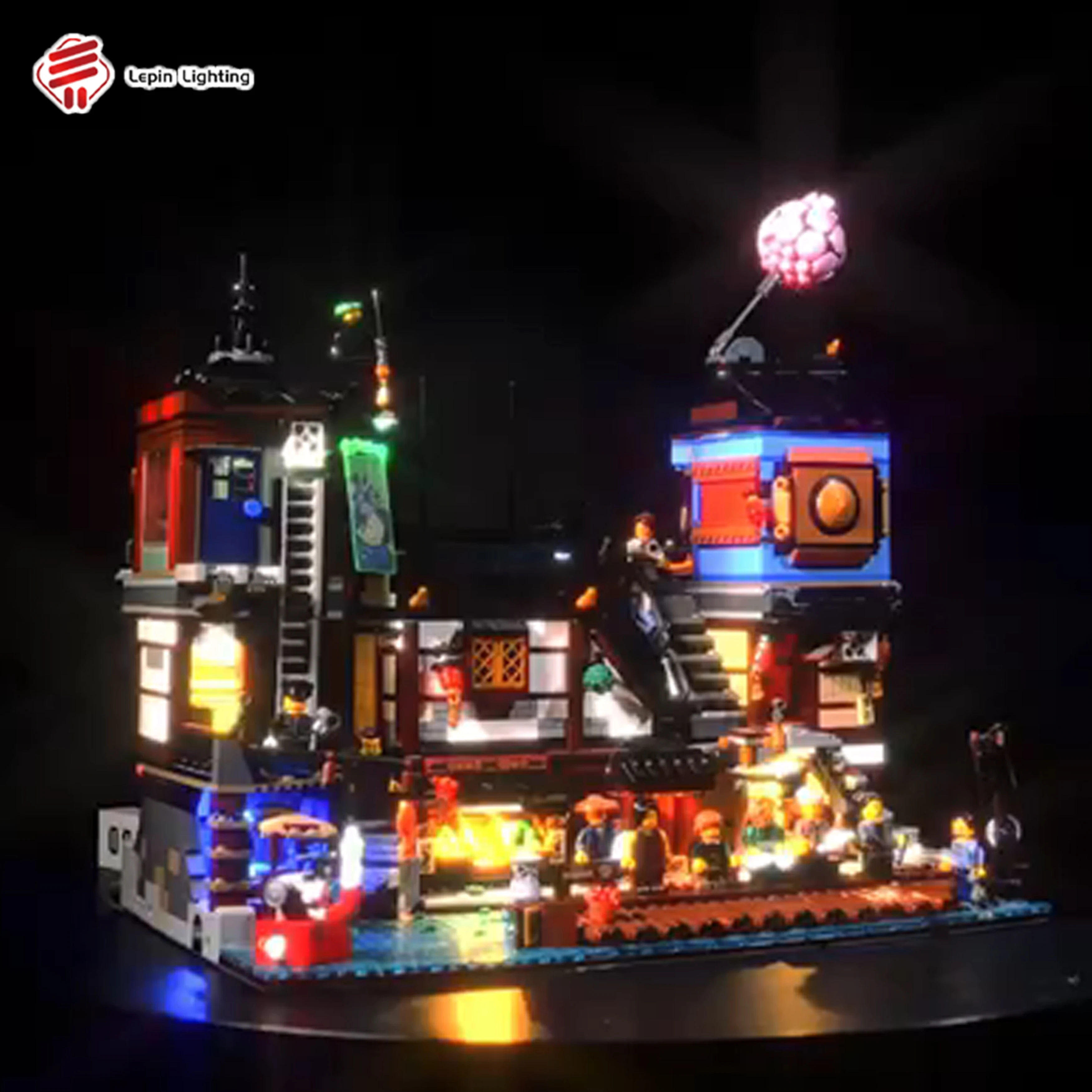 Zestaw oświetlenia LED kompatybilny z modelami klocków 70657 Harbor City Docks, akcesoria do dekoracyjnego oświetlenia (tylko światła)