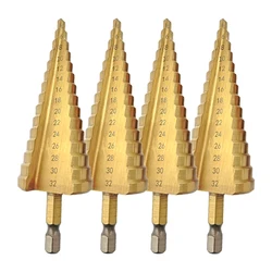 1-4pcs 4-32mm HSS Titanium Coated Metal Hex Core Drill Bits High Speed Steel Step Drill Bit Set Cone Hole Wood Cutter Taper