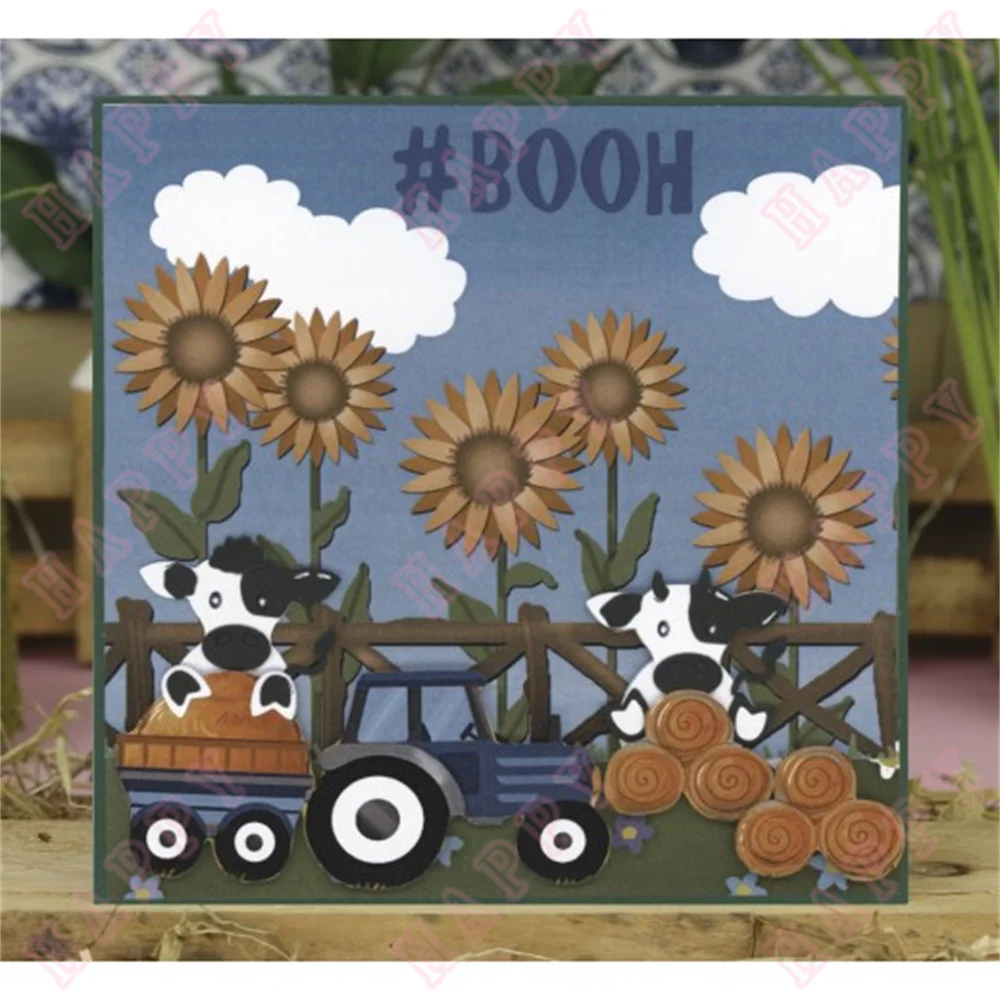 Jungle Numbers Car Metal Cutting Dies Meadow Cow Decoration DIY Scrapbooking Diary Card Embossing Handcraft Album Paper Template