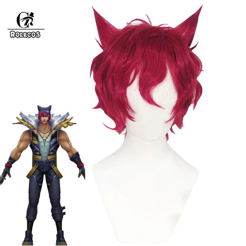 

ROLECOS Sett Cosplay Wigs Game LOL Heartsteel Sett 30cm Short Curly Wine Red Men Wig Heat Resistant Synthetic Hair