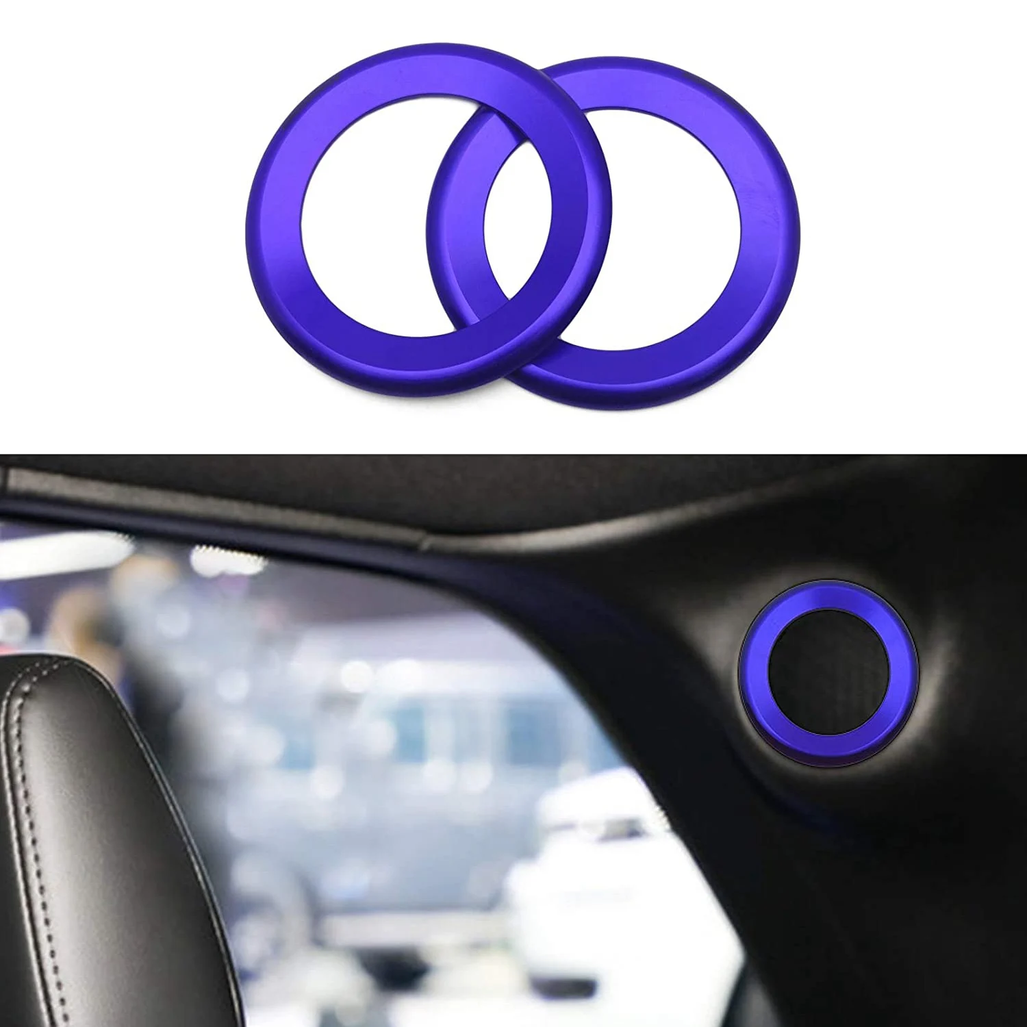 Car Rear Door Speaker Ring Knob Cover Metal Trim for Jeep Grand Cherokee 2011-2021 Decoration Accessories,Blue 2PCS