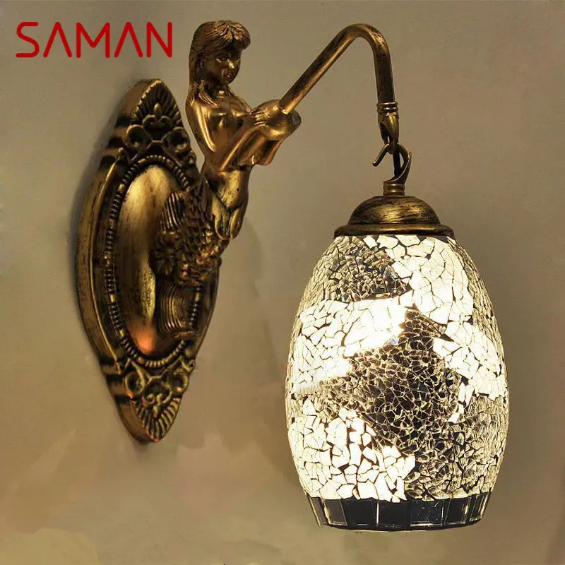 SAMAN Contemporary Mermaid Wall Lamp Personalized And Creative Living Room Bedroom Hallway Bar Decoration Light