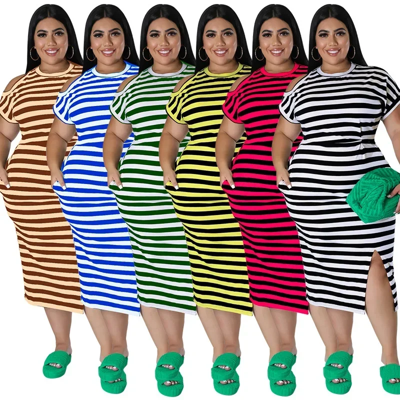 MY991 European and American fashion plus size women's clothing new product fashion casual striped home wear multi-color dress