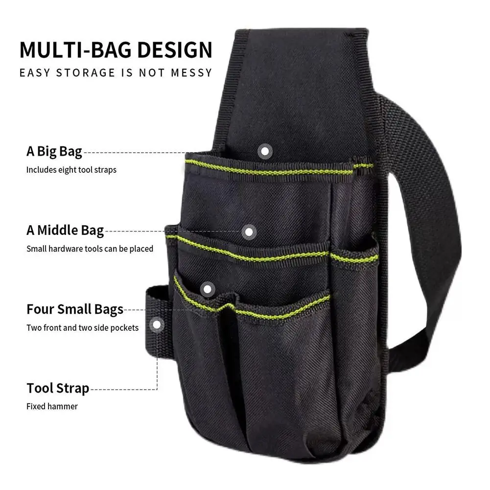 6-Pouch 9-Loop Heavy Duty Tool Bag Adjustable Belt for Electricians Construction Workers Tool