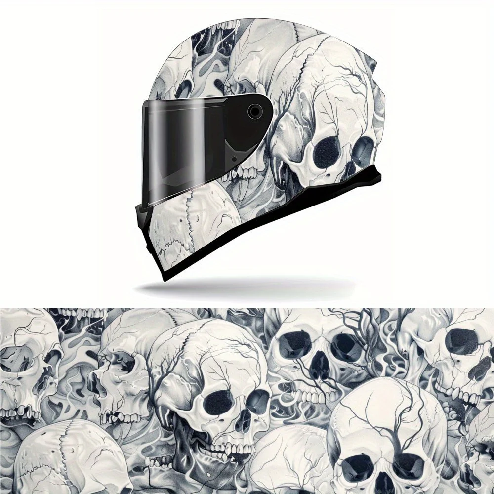 

Gothic Style Skull Design Full Face Helmet Vinyl Wrap Sticker, Waterproof Scratch-Resistant Self-Adhesive PVC Decals, Artistic A