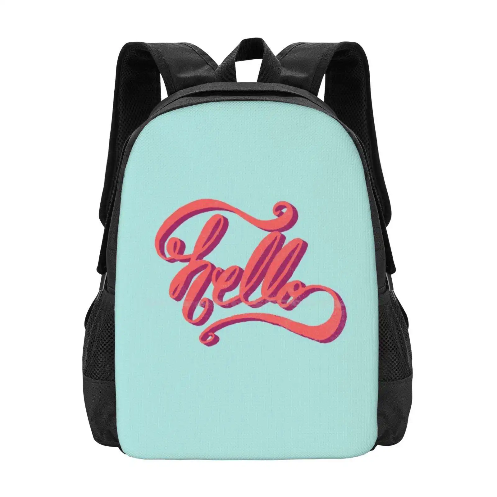 Hey Hi Hello Hot Sale Schoolbag Backpack Fashion Bags Hey Hello Greeting Hi There Typography Type Handletter Lettering