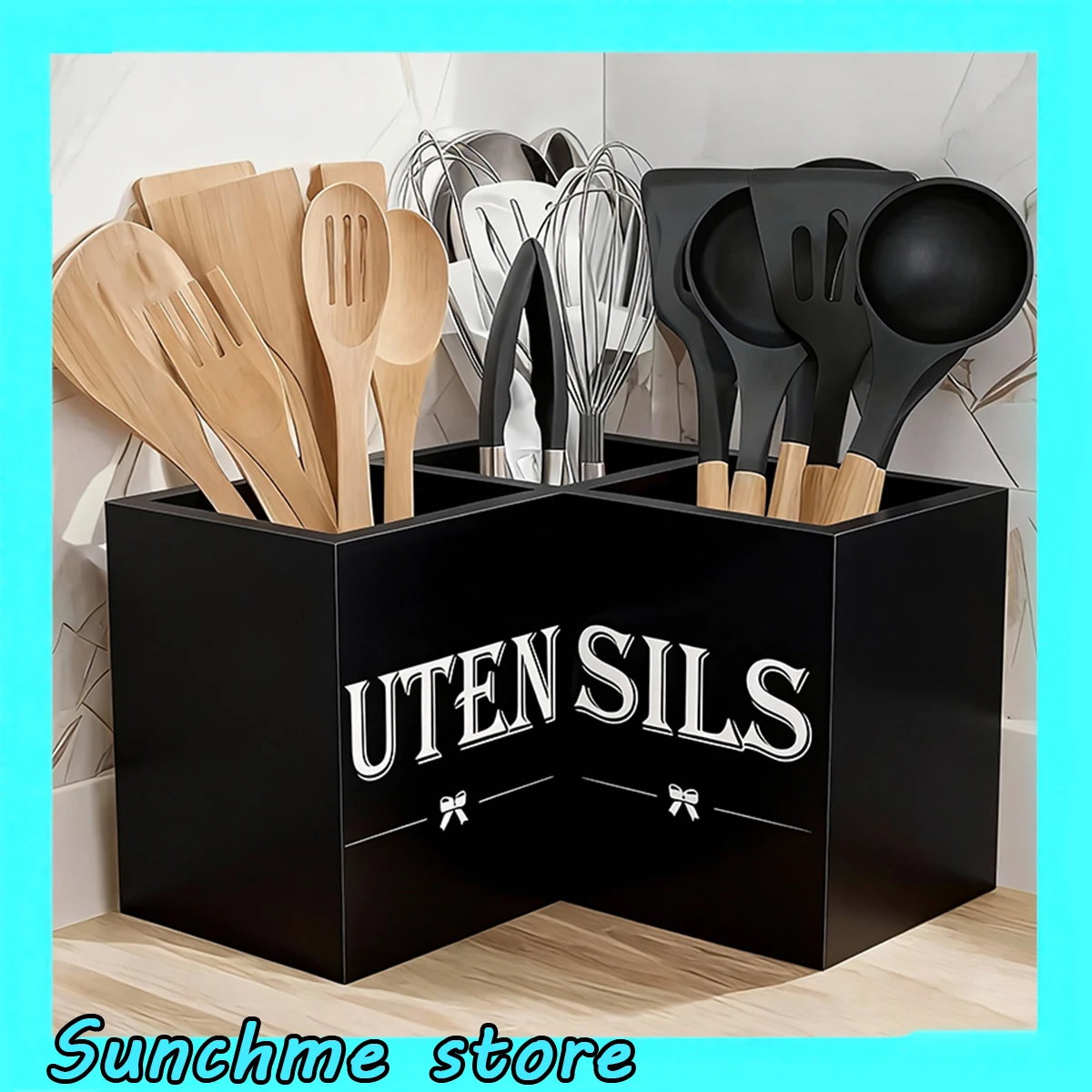 

Деревянная полка для посуды, угловой органайзер с 3 отделениями, ящик для хранения кухонной столешницы для ложек, кухонных инструментов, настольный поднос для столовых приборов