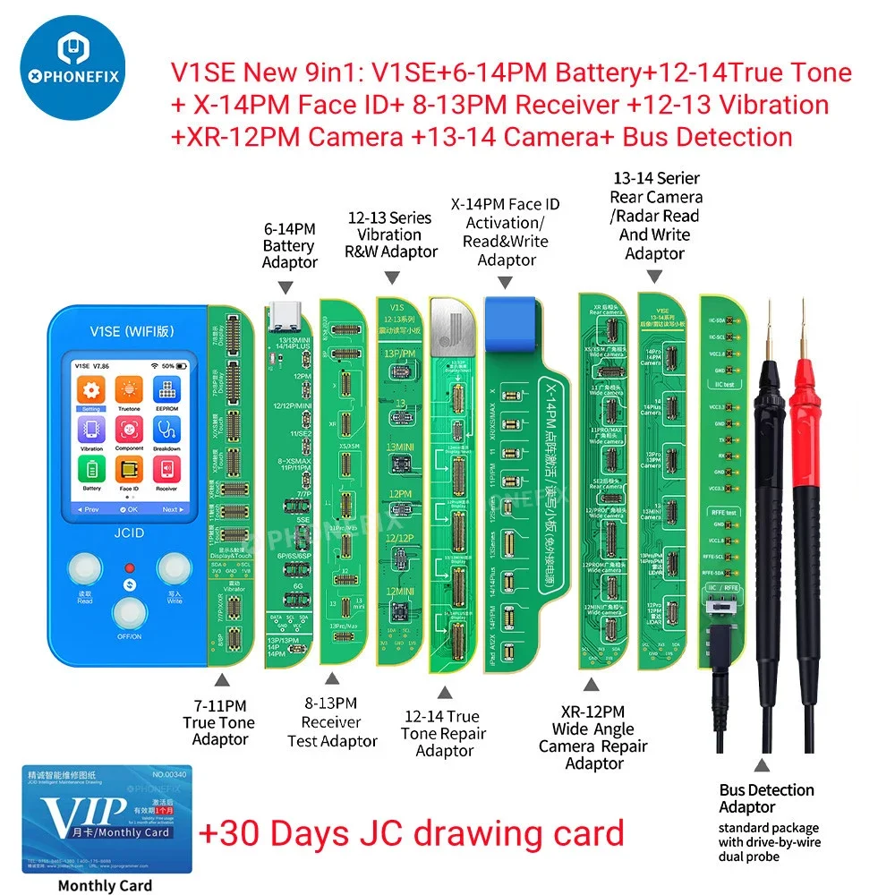 JC V1S V1SE for iPhone X XS 11 12 13 14 15 16Photosensitive Original Color Touch shock Battery Dot Matrix Fingerprint Programmer