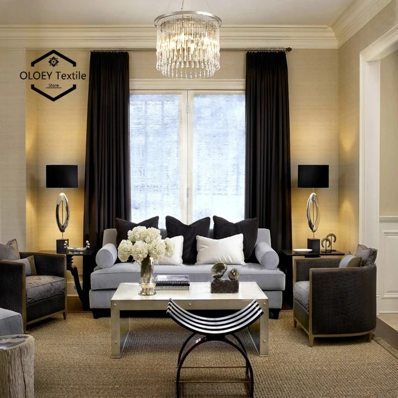 

Modern Thick Blackout Sheer Curtains for Living Room Bedroom Windows High Shading Thermal Insulated Hotel Grade Luxury Drapes