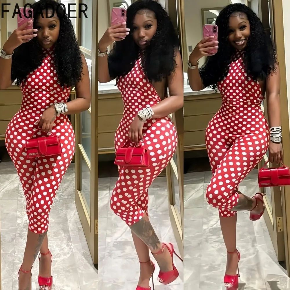 FAGADOER Fashion Colorful Print Patchwork Romper Women Hipster Bandage Backless Bodycon Jumpsuits Female Streetwear Overalls New